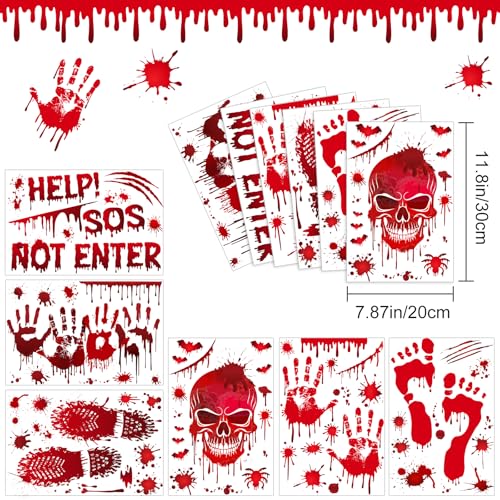 6 Sheets Bloody Handprint and Footprint PVC Window Stickers for Halloween