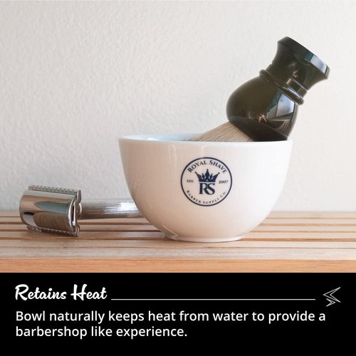 ROYAL SHAVE Ceramic Textured Shaving Bowl – Shave Soap & Shaving Cream Dish, Textured for Rich Lather (White)