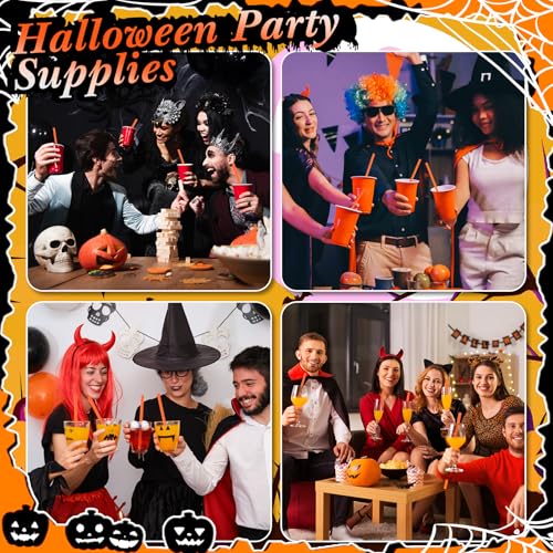 Halloween Plastic Pumpkin-Shaped Drinking Straws - Orange, 150 Pcs - Potchen