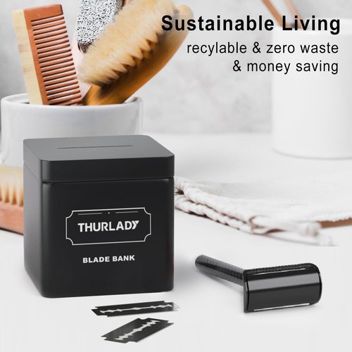 THURLADY Matte Black Safety Razor - Single Blade Razors for Men - Reusable Metal Razor, with 5 Stainless Steel Double Edge Blades, Smooth Close Shave, Sustainable, Plastic Free