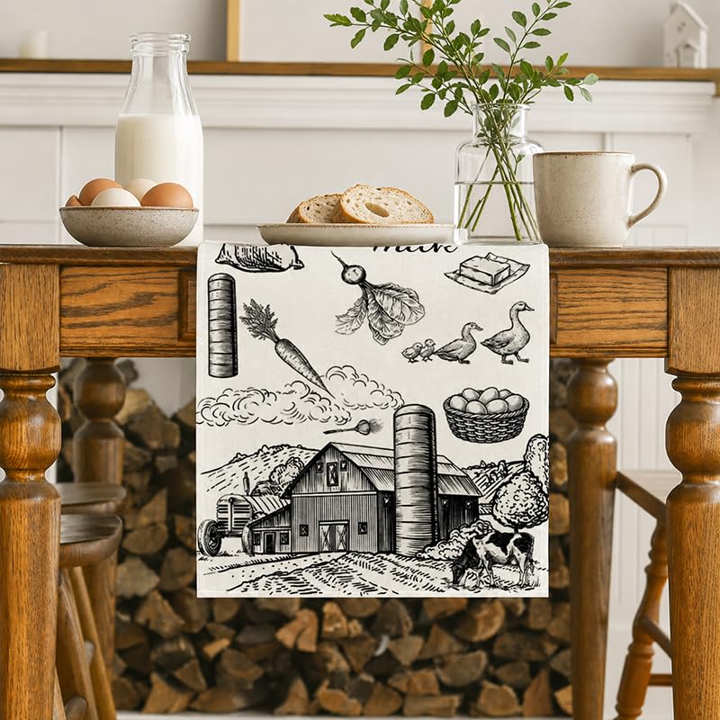 Farmhouse Cow Pattern Table Runner for Kitchen Dining Decor 13x72