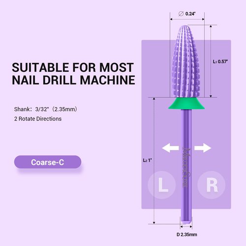 MelodySusie Typhoon Nail Drill Bits, 3/32'' Carbide Tungsten Multi-function Bits, Fast Remove Acrylic or Hard Gel for Manicure Pedicure Salon Professional or Beginner, Purple, Coarse