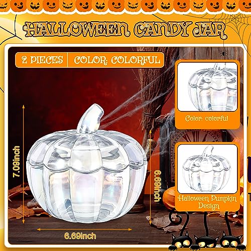 Set of 2 Glass Pumpkin Candy Jars with Iridescent Finish and Lids - 70 oz Halloween Decor