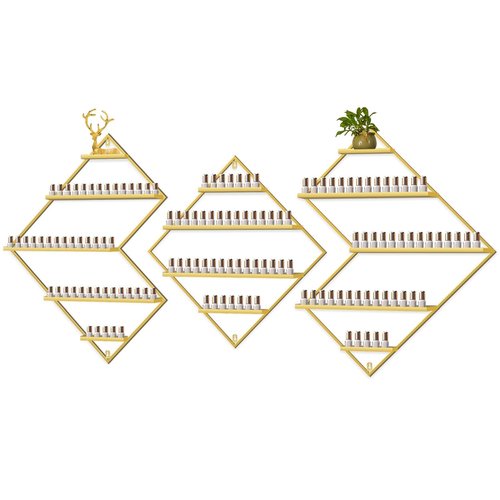 EBANKU Metal Wall Mounted Nail Polish Storage Racks, Gold Display Rack Cosmetic Display Case Lipstick Wall Shelf Essential Oil Organizer for Nail Polish Bottles Spa Nail Salon (Irregular Rhomboid)