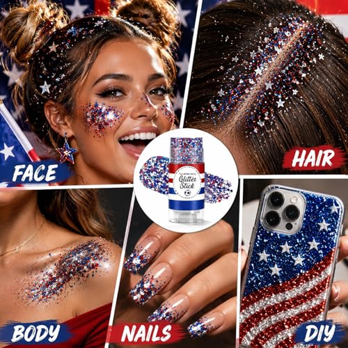 Patriotic Hexagon Glitter Stick for Face Hair Body - 4th July Independence Day Accessories - Hexagons-1