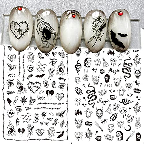 Halloween Nail Decals Set - 5 Sheets Blood, Ghost, Clown, Vampire Designs for Spooky Nail Art
