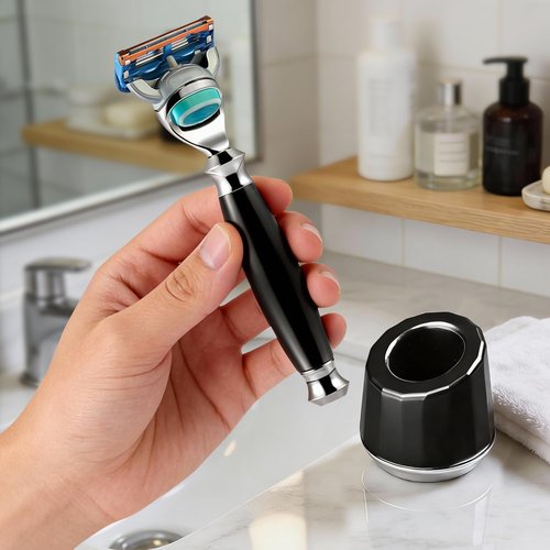 ERAVOR Men's Shaving Razor Stand, Zinc Alloy, Safety Razor Holder Base, Opening Dia 0.75" (1.9cm), Razor Holder for Men (Black)