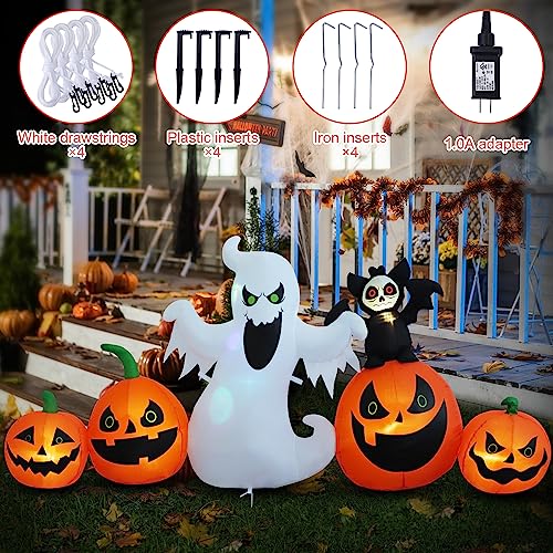 8ft Ghost Pumpkins Standing in a Row Halloween Inflatable Yard Decoration with LED Lights