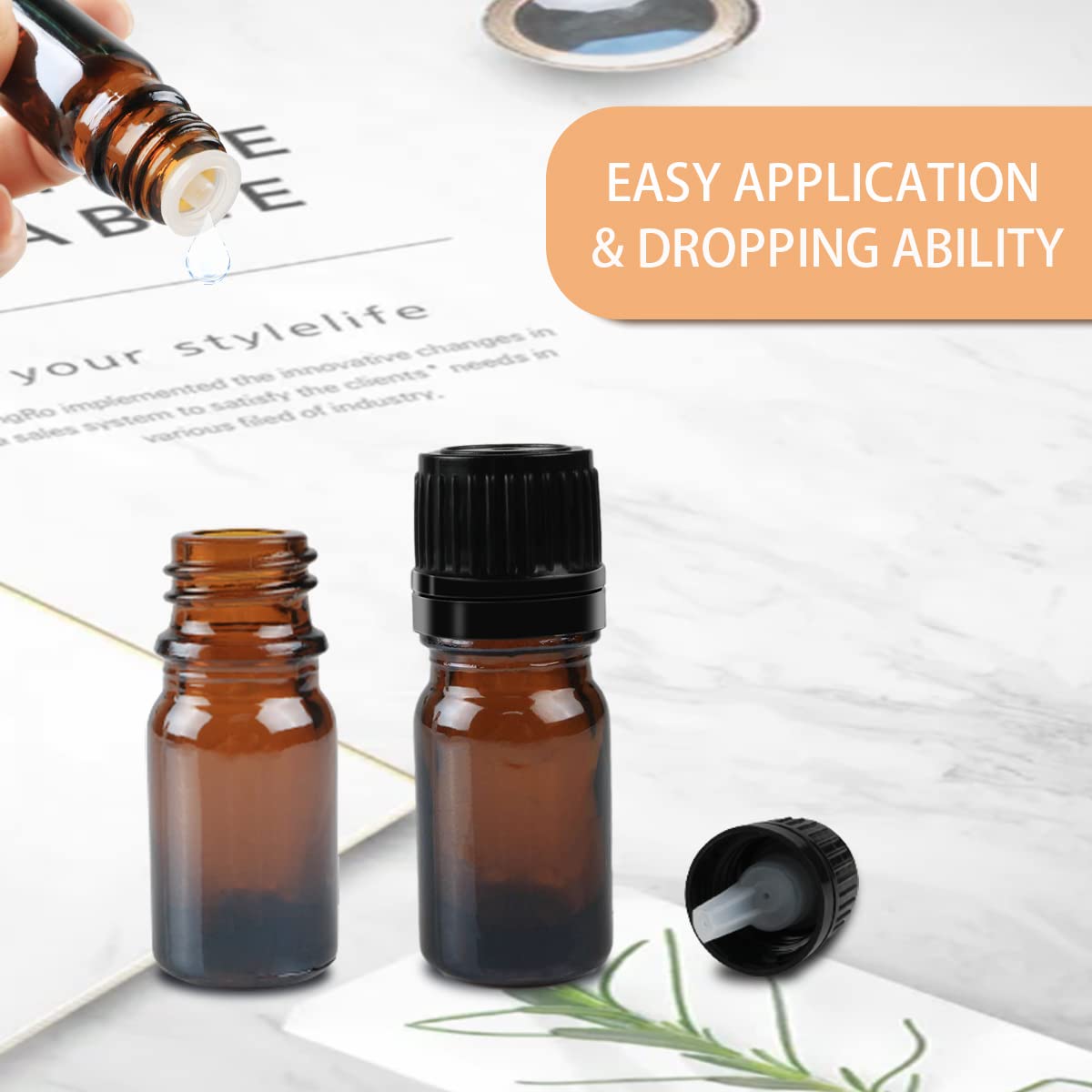Wresty 20 Pack 5ml Amber Glass Essential Oil Bottles with Dropper, Perfect for Essential Oils, Perfume, Aromatherapy