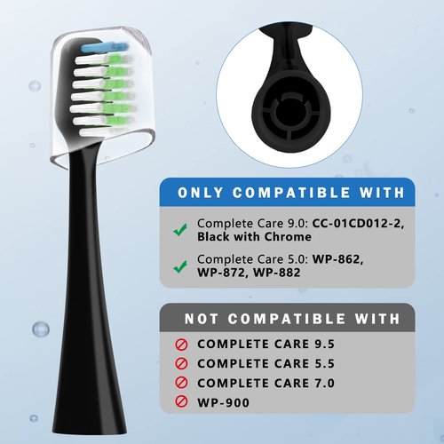 Compatible with Waterpik Complete Care 9.0 (CC-01), 5.0 (WP-862) Sonic Electric Toothbrush Replacement Brush Heads STRB-10WB, Soft Bristle, 10 Pack (Black)