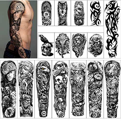 Full Arm Temporary Tattoos 8 Sheets Waterproof Large Shoulder Sticker - S-Lion Variation