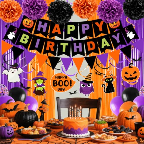 Halloween Birthday Party Decorations Set - 73 Pieces with Banner, Balloons, Bat Stickers, Garland & More - Birthday Variation