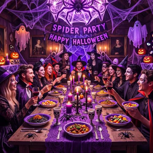 Halloween Spider Web Paper Bowls - 50 Pack 16 oz Disposable Snack & Salad Bowls - Variation of Spider Web