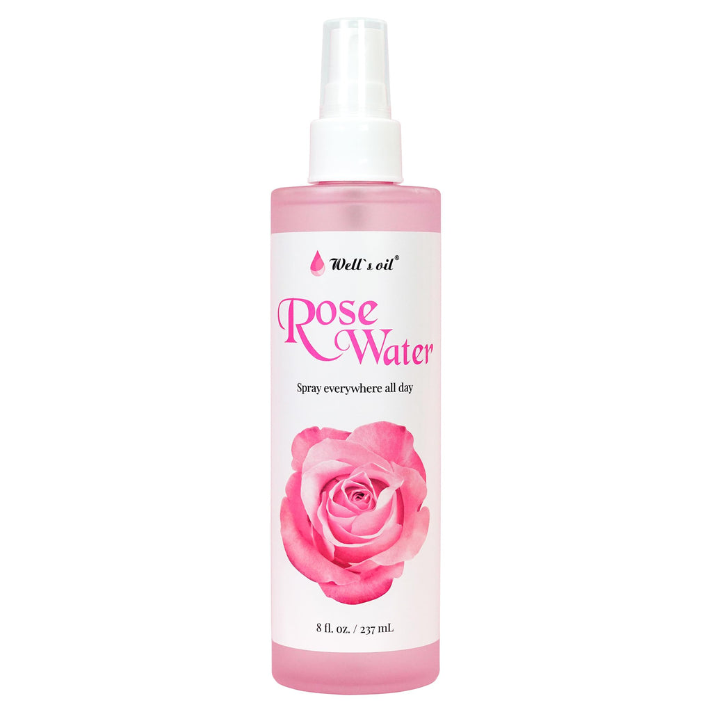 Well's Oil Rosewater Face & Hair Mist Spray (8 fl oz / 236 mL) | Floral Rosewater Hydrosol | Alcohol-Free