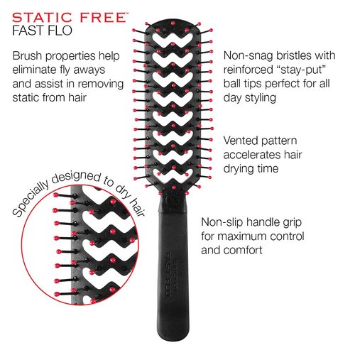 **Cricket Static Free Fast Flo Hair Brush - Detangling & Styling for All Hair Types | Light Pink**