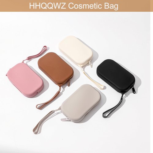 HHQQWZ Portable Silicone Makeup Bag for Women, Small Travel Waterproof Toiletry Cosmetic Bag, Zipper Closure Organizer Makeup Case with Handle (Black)