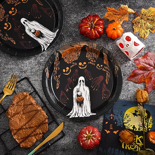 Halloween Paper Plates 30-Pack Ghost & Jack-O-Lantern Design, 9x9 Inches Party Tableware