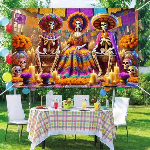 Dia de Los Muertos Skeleton Banner - Day of the Dead Celebration Decor - 71x43 in - Variation of THIS listing: Day of the Dead Decor#08
