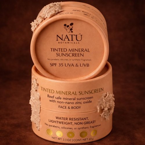 NATÚ BOTANICALS Tinted Mineral Face and Body Sunscreen SPF 35 - Mineral Zinc Oxide Sunblock Lotion - Broad-Spectrum UVA & UVB Protection - Lightweight & Gentle for Sensitive Skin - Reef Safe