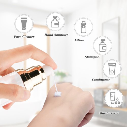 BOSMIOW 4Pcs 50ml/1.7oz Long Airless Lotion PumpRefillable Vacuum Bottles Travel Size Makeup Foundations Dispensers,Face Cream Containers with Golden Aluminized Pump Head