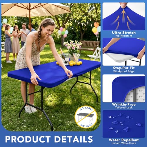 Fitted 6ft Rectangle Tablecloth Set - Elastic Waterproof Spandex, 10 Pack, Royal Blue