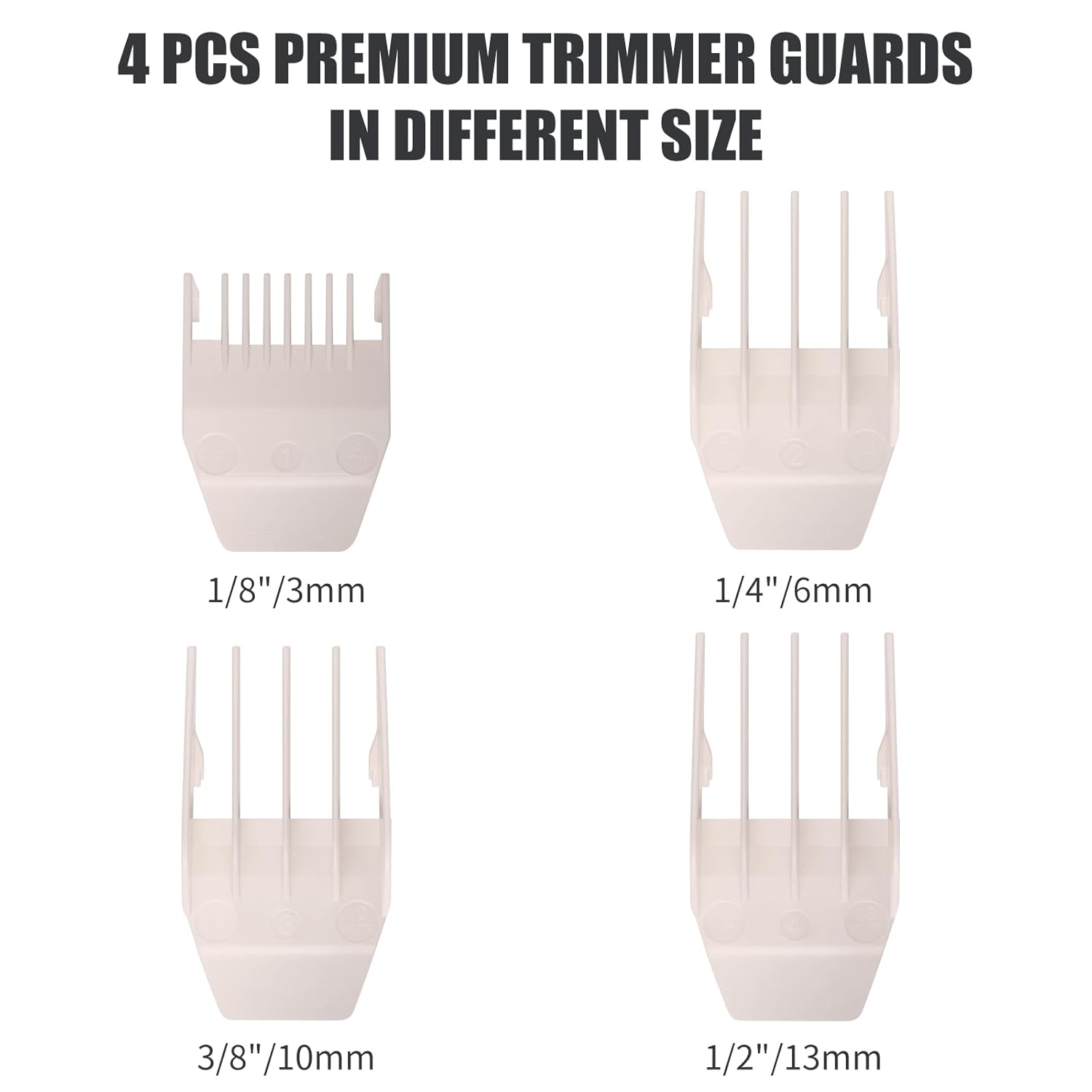 Wahl Peanut Clipper Guards Set - Professional Replacement Guides | 1/8" to 1/2", 4-Piece, White