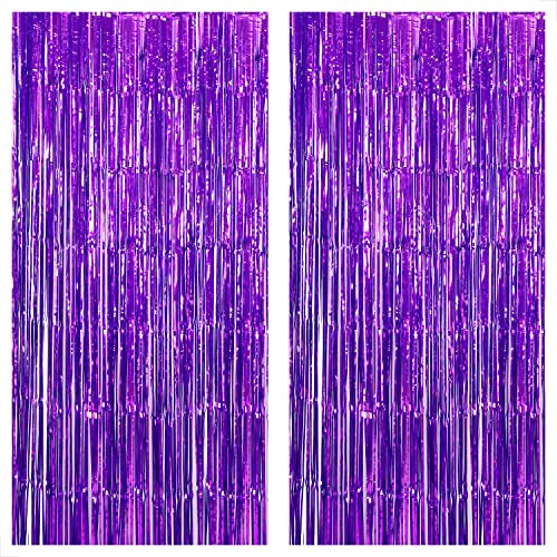 Black & Purple Foil Fringe Curtains Pack of 4 - Party Backdrops & Decorations