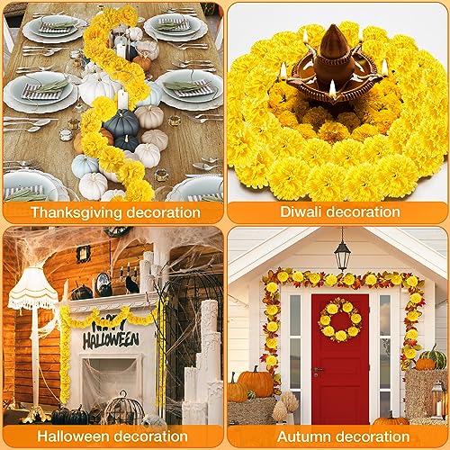 Artificial Marigold Flowers with Stems - 100 Pack Yellow DIY Festive Decorations