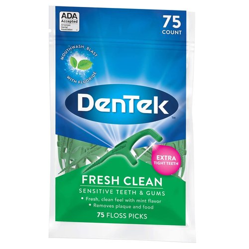 DenTek Fresh Clean Floss Picks, for Extra Tight Teeth, 75 Count, (Pack of 2)