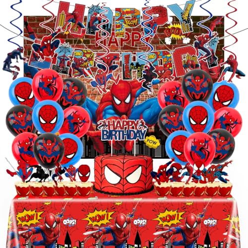 Spider Birthday Party Decorations Set - Banner Balloons Backdrop Cake Toppers & Tablecloth for Fans - Variation of THIS listing