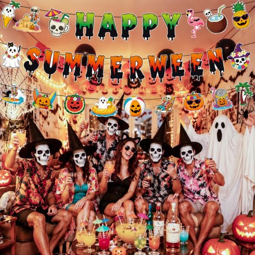 Summerween Banner - Spooky Summer Halloween Garland for Pool & Beach Parties - 3 Pack