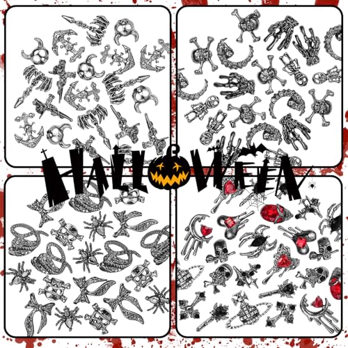 84 Pcs Gothic Halloween Nail Charms and Gems Set for Nail Art