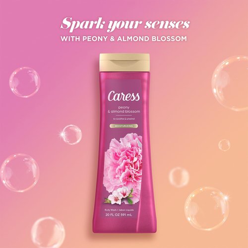 Caress Moisturizing Peony & Almond Blossom Body Wash for Fresh, Smooth Skin, Body Soap to Soothe & Unwind, 20 Fl Oz (Pack of 2)