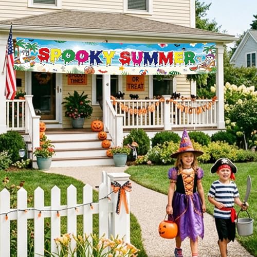 Summer Halloween Banner - Tropical Pool Party Decorations for Outdoor Celebrations