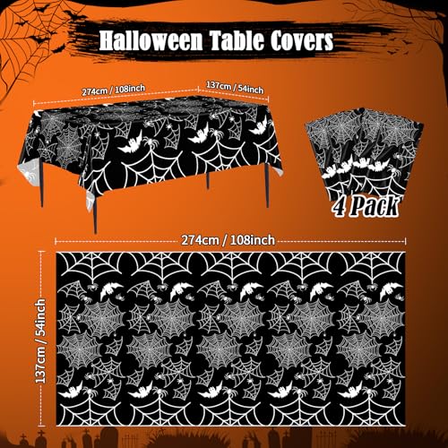 Halloween Disposable Tablecloth 54x108 Inch 4 Pack - Spooky Web & Bat Design