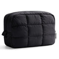 Narwey Quilted Makeup Bag for Women Girl, Puffer Travel Cosmetic Bag Puffy Make Up Bag Organizer, Cute Travel Toiletry Bag for Toiletries (Black)