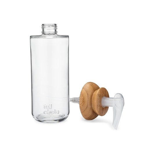 Full Circle Soap Opera - Recycled Glass Gel Soap & Lotion Dispenser with Bamboo Lid | 12-Ounce, Clear