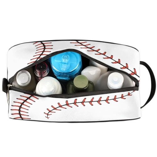 LLCXCSI Boys Travel Toiletry Bag, Kids Waterproof Hanging Dopp Kit, White Baseball Wash Bag with Large Capacity for Travel, Sports, Shower