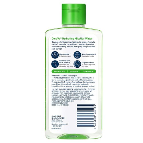 CeraVe Micellar Water - Hydrating Facial Cleanser & Eye Makeup Remover | Fragrance-Free, 10 Fl Oz