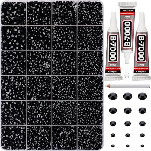 Black Rhinestones Bedazzling Kit 35000Pcs Flatback Gems with Grids & Glue - Mix Sizes