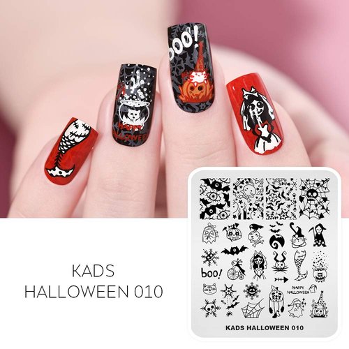 KADS 5pcs Nail Stamp Plates Set Halloween Nails Art Stamping Plate Thrill Pattern Bat Spider Skeleton Pumpkin Lantern Witch