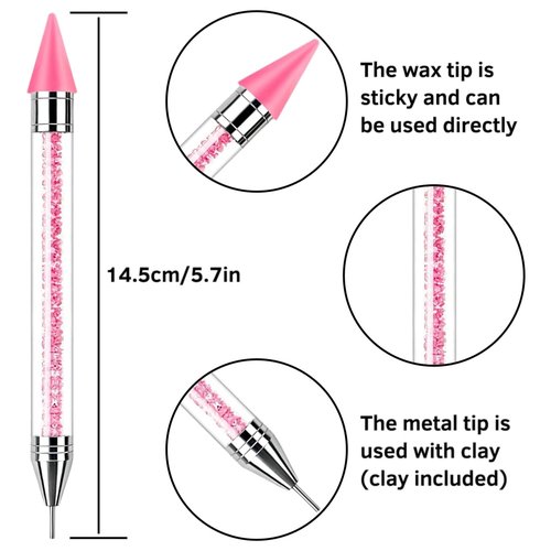 2 Pack Rhinestone Picker Tool Dotting Pen with 4 Wax Tips and Tray, Wax Pencil for Rhinestones, Gem Picker Pen Diamond Jewel Applicator, Rhinestone Tools Kit for Bedazzling DIY Nail Art