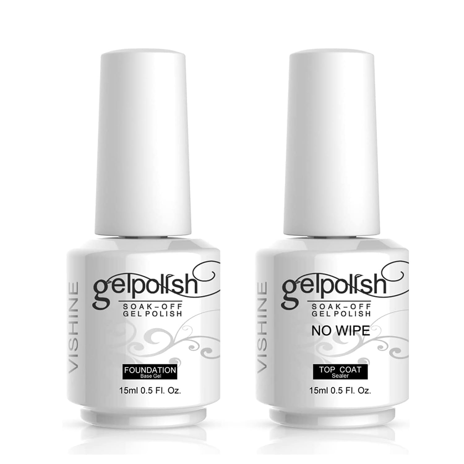 Vishine No Wipe Top Coat & Base Coat - 15ml Long Lasting UV/LED Nail Varnish Set