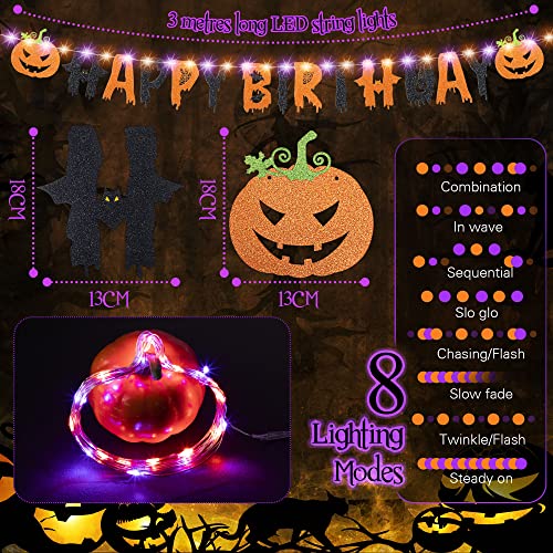 Halloween Birthday Banner with 8-Mode String Lights – Halloween Party Decor