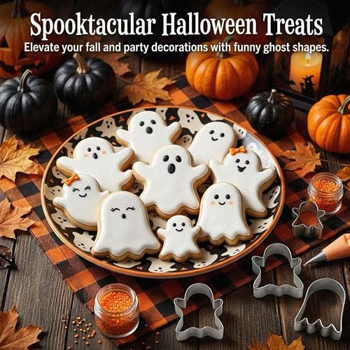 Ghost Cookie Cutter Set - 6PCS Halloween Shaped Stainless Steel Biscuit Molds with 3 Sizes - Fall Party Decorations