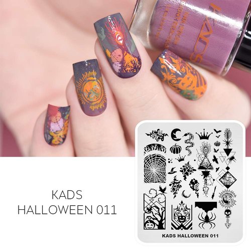 KADS 5pcs Nail Stamp Plates Set Halloween Nails Art Stamping Plate Thrill Pattern Bat Spider Skeleton Pumpkin Lantern Witch