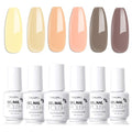 GELLEN Gel Nail Polish Set 0.27 Fl.Oz 6 Colors Cool Tone Gel Polish Brown Nude Pink Yellow Quick Dry Long Lasting Soak Off No Wipe Glossy UV Gel for Nail Manicure Art