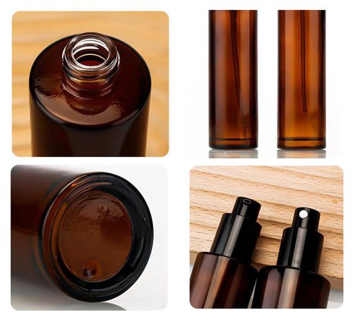 TOPWEL 3PCS 60ml/2oz Empty Amber Glass Lotion Pump Bottles Travel Cosmetic Makeup Soap Dispensers Containers Jars with Black Cap for Foundation Cream Makeup Removel Oil Shampoo