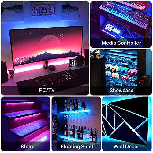 Pre-Cut LED Strip Lights Kit with RF Remote, Power Supply & Connectors for TV, Home Decor, DIY