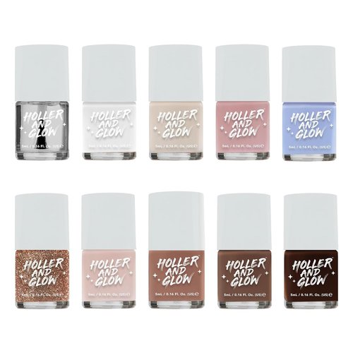 Holler And Glow Merry Mani Miniature Nail Polish Valentine's Gift, Mini Size, Limited Edition, Base Coat, Top Coat, High Shine Finish, Glossy, Long Wearing, Quick Dry, Fast Dry, Teens, 12 Piece Set